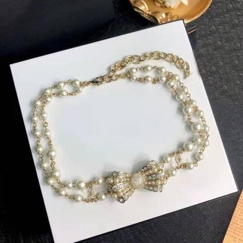 2021 Hot Brand Fashion Jewelry Women Vintage Pearl Bow Necklace Party Fine Fashion Jewelry