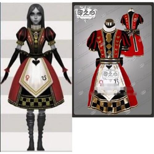 Anime Madness Returns Alice The Royal/Poker Outfit Fashion Cosplay Costume Red Dress+Golve C