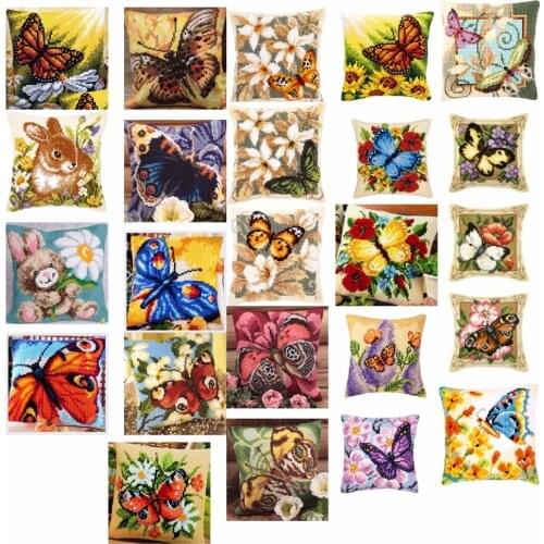 Butterfly style Cross Stitch Pillow Mat DIY Craft Tapestry Pillow 42CM by 42CM Needlework Crocheting Cushion Embroidery