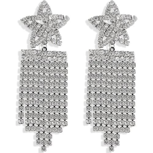 BK Tribal Jewelry White Crystal Earrings Clear Rhinestone Star Stud Tassels Style Luxury Women Summer Gothic Earrings Gift