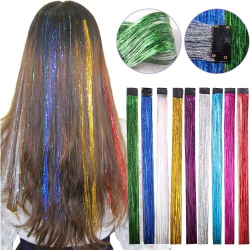 Sparkle Shiny Hair Tinsel Rainbow Silk Hair Extensions Dazzles Women Hippie For Braiding Headdress Glitter Hair Extensions