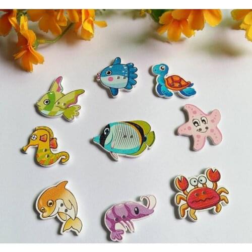 40 PCS/lot Mixed Cartoon Marine Animal Series Wooden Buttons Scrapbooking Crafts DIY Decoration 2 Holes Sewing Accessories