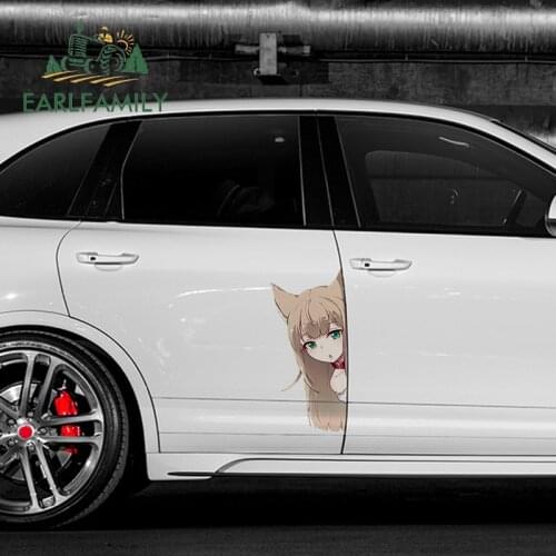 EARLFAMILY 43cm x 20.2cm for Anime Fox Girl Peeking Funny Car Stickers Waterproof Occlusion Scratch Decal Creativite Decoration