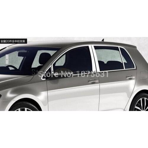 20pcs Stainless Steel Chrome Door Full Window Frame+Center Pillars Window Sill Molding TrimFor Volkswagen Golf 7 2014-2017