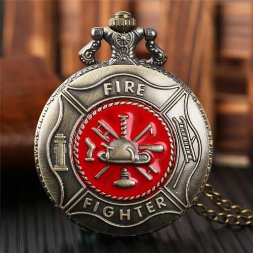 Fob Pocket Watch Chain Fire Fighter Design Case Men Women Quartz High Quality Fashion Cool Clock Best Gift New Arrivals Bronze