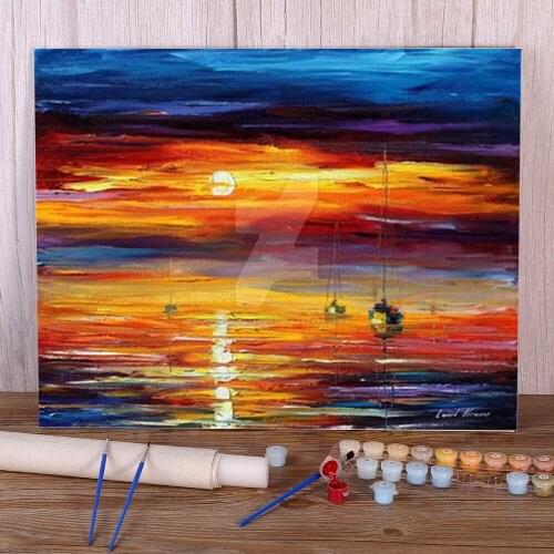 Oil Painting Style Sunset Painting By Numbers Complete Kit Acrylic Paints 50*70 Paiting By Numbers Wall Paintings Handicraft