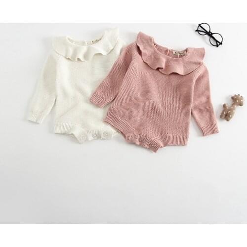 Baby Girl Romper Newborn Knitted Baby Clothe 100% Cotton Ruffle Collar Long Sleeve Baby Romper Infant Bebe Girls Boys Jumpsuits