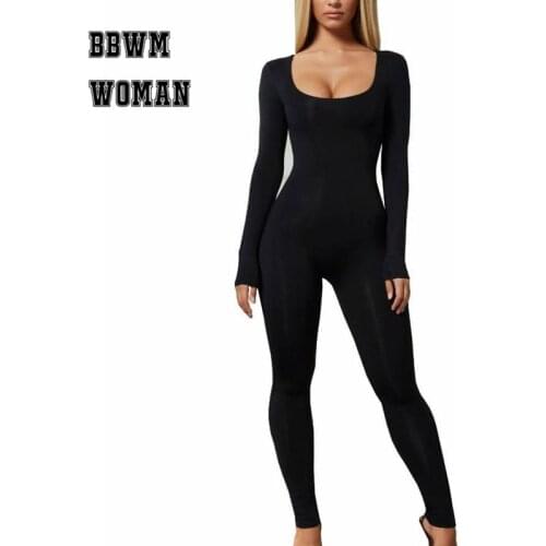 Easy To Match Tight Long Sleeve Women Jumpsuit Black White Burgundy Army Green Low Cut Sexy Female Bodysuit ZO1842