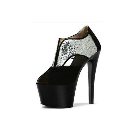 Hot Sale Spring Glitter Golden/Silver Women Pumps Open Toe Crystal Shoes Ultra-High Platform High Heel Sexy Party Shoes