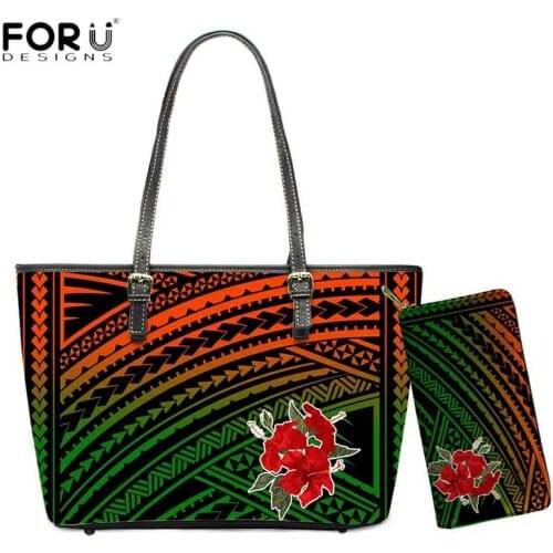 FORUDESIGNS Hot Style Women Handbag and Purse Polynesian With Flower Print Lady Beach Totes Bag