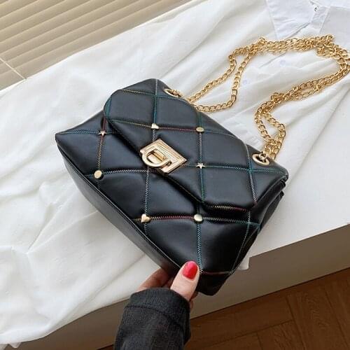 Lingge Rivets Small PU Leather Women Handbag and Purses Shopper Chain Tends Shoulder Crossbody Bag 2021 Designer Luxury