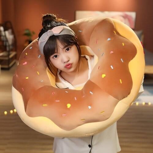 Cute Donut Food Toy Colorful Stuffed Ring Shaped Decor Plushie Head Pillow Seat Cushion for Chair Indoor Floor Sofa Kids Gift
