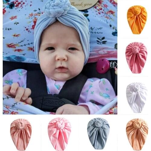 Cute India Knot Baby Hat Infant Soft Cotton Kids Beanie Turban Solid Color Baby Cap Accessories Children Hats Photography Props