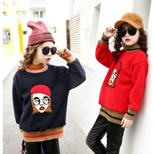 Fashion Winter Kids Solid Color Knitted Warm Sweaters Baby Girls 2 colors Thicken Long-Sleeved Clothes Children Sweater