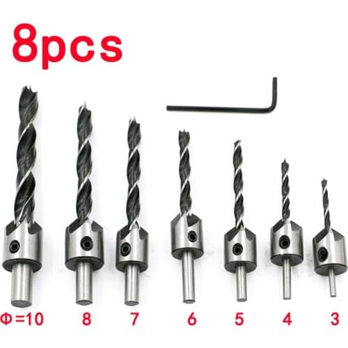 7pcs hss 5 flute countersink drill bit set reamer chamfer wood drill quick change steel countersink drill set screw woodworking