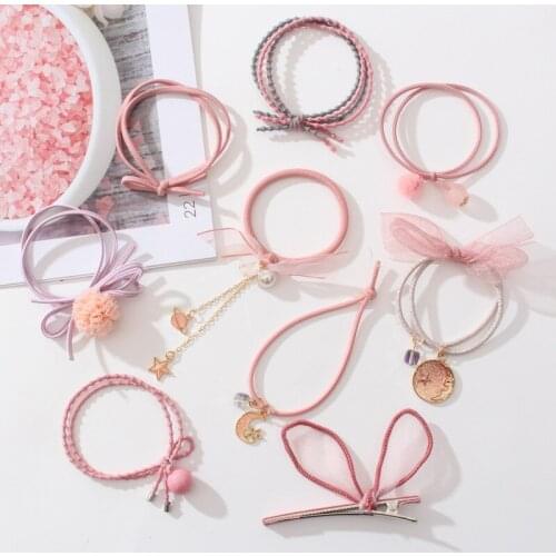 9PCS/Set Girls Nylon Elastic Hair Bands Candy Colors Rubber Women Children Headband Scrunchie Fashion Hair Accessories For Hair