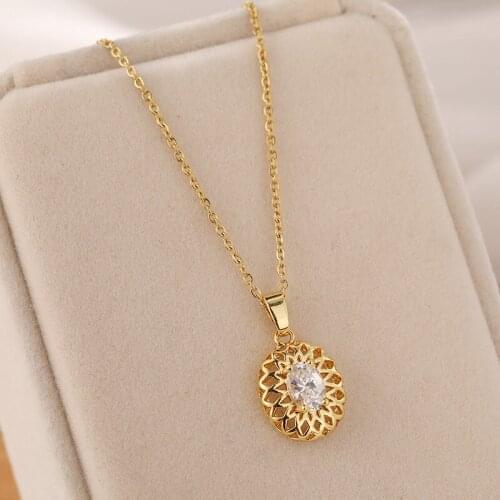 Trendy Bohemia Style Big Zircon Crystal Inlaid Stainless Steel Women Pendant Necklaces Female No Fade Clavicle Chain Jewelry