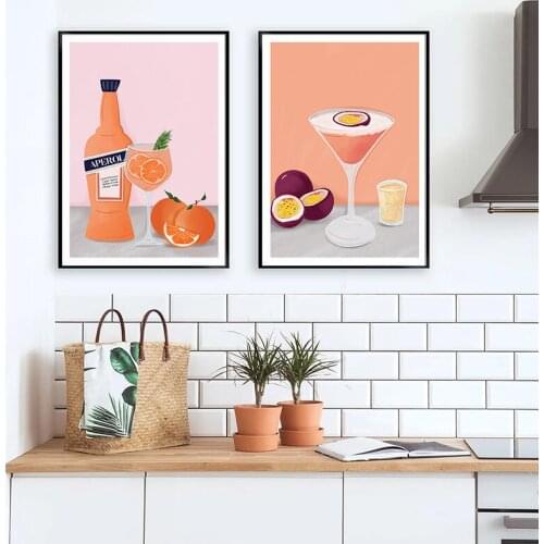 Nordic Cartoon Cocktail Drink Poster Print Wine Champagne Canvas Painting Kitchen Wall Art Picture Dining Room Club Bar Decor