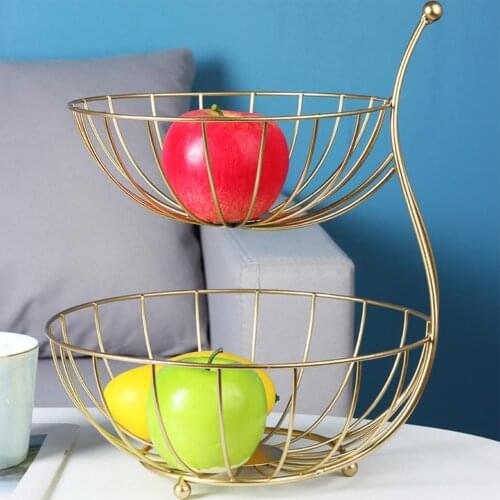 Simple Fruit Basket 2-Tier Large Capacity Stable Structure Wrought Iron Kitchen Vegetable Fruit Basket Kitchen Accessories
