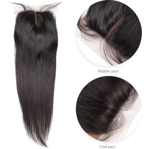 Silk Base Closure Brazilian Virgin Hair Straight Human Hair Cheap 4X4 Swiss Lace with Bleached Knots Middle Part Style