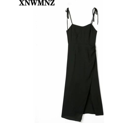 XNWMNZ Vintage French Black Tube Top Women Dress Sexy Split Vestidos Retro Dresses Slim Chic Party Dress Fashion Female Clothes
