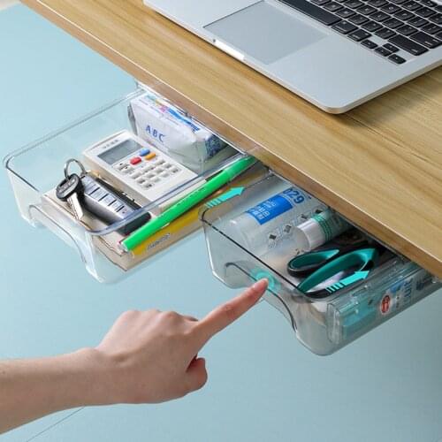 Sundrie Under Desk Drawer Adhesive Storage Box Office Pen Holder Hidden Sorting Box Kitchen Knife Fork Storage Tray Organizer