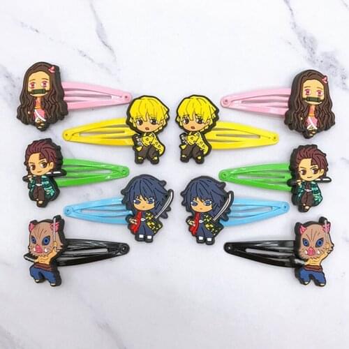 5 Pcs Anime Demon Slayer Barrettes Kimetsu No Yaiba Hairpins Cute Cartoon Hair Bangs Clips Headwear Accessories