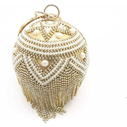 Women Diamond chain bracelet fashion bag hand fringed circular handbag bridal bag new