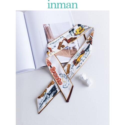 INMAN Spring Autumn Elegant Lady Fashion Retro Pattern Scarf Women Chiffon Soft Material Hair Tie Square Scarf