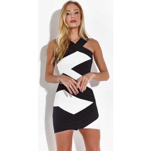 Wholesale 2020 summer Newest Women dress Black and white jacquard fashion Celebrity Cocktail party bandage dress