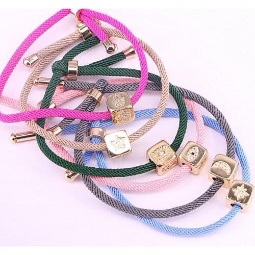 10Pcs, Cubic Zirconia eye moon star square Design Spacer Beads charm jewelry Mix Color Rope Cord Bracelets Gift