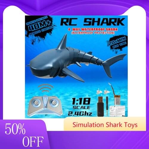 2.4G RC Simulation Shark Toys Remote Control Shark Boat Waterproof USB Rechargeable Swimming Pool Bathroom Toy 1:18 Shark Toy