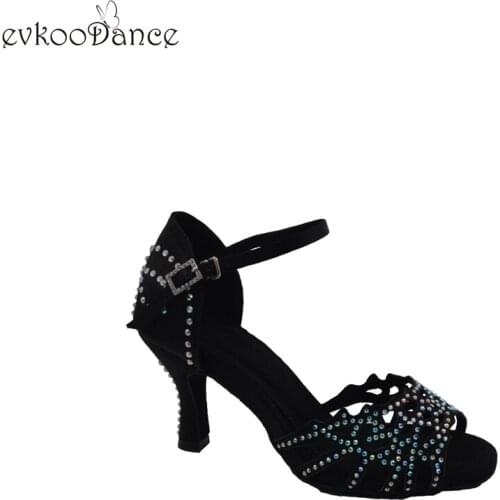 2020 Black color crystal Evkoodance Shoes satin latin dance shoes 7cm New Style Professional Latin Ballroom Dance Shoes