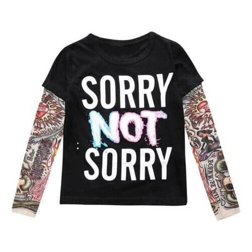 2020 Spring Boy clothes Cotton T-shirt Long sleeve Children Tattoo Tees Baby girls boys sweatshirt SORRY NOT SORRY/HIPSTER print
