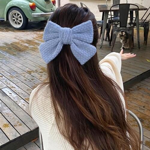 2021 Fashion Women Elegant Solid Wool Knitting Big Barrette Bow Hair Clip Sweet Headband Hair Ornament Hairpins Hair Accessories
