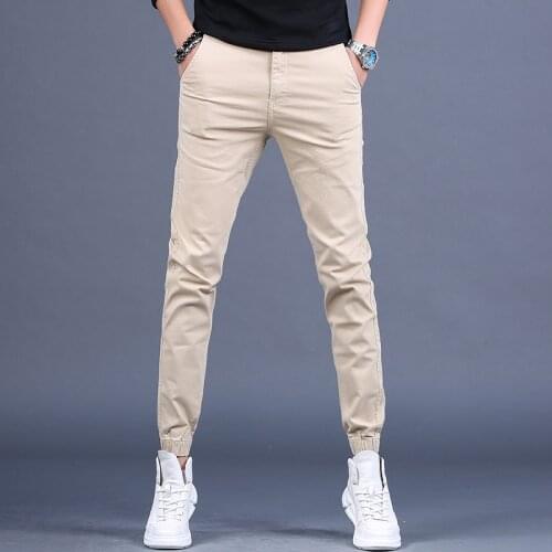 2021 New Khaki Casual Pants Men Pure Color Cotton Trousers Korean Style Streetwear Pencil Pants