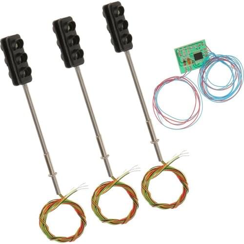 3pcs Model Train Diorama LED 3-Light 60mm Metal Traffic Signal Lights 5-6V