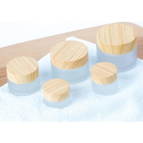 5/10/15/30/50g Frosted Glass Jar Skin Care Eye Cream Jars Pot Refillable Bottle Cosmetic Container With Wood Grain Lid 10pcs/lot