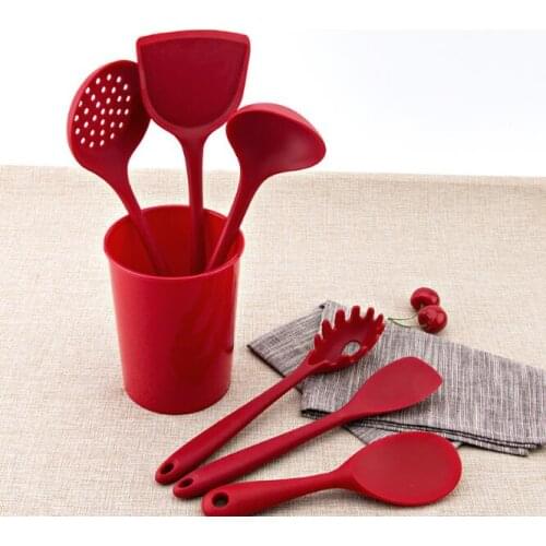 7pcs/lot Silicone Spoon Spatula Cooking Utensils Set Kitchenware Dinnerware Tableware Heat Resistant Kitchen Tools OK 1186