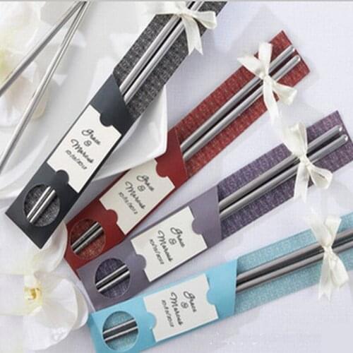 Free DHL 100 pairs/lot wedding gift souvenirs of stainless steel chopstick sets favors, party return gifts for guest