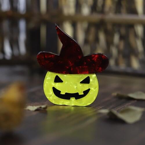 Handmade Acrylic Halloween Pumpkin Brooches For Women Men Brooch Sweater Scarf Buckle Hijab Safety Pins Bag Jewelry Accessories