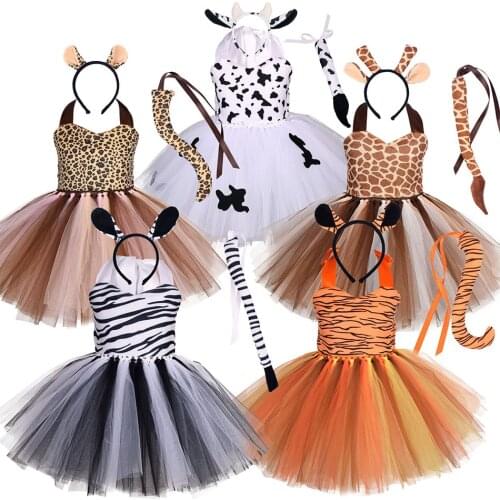 Kids Halloween Animal Cosplay Costume Children Zoo Theme Party Dresses for Girls Boys Tiger Lion Cow Leopard Giraffe Cosplay