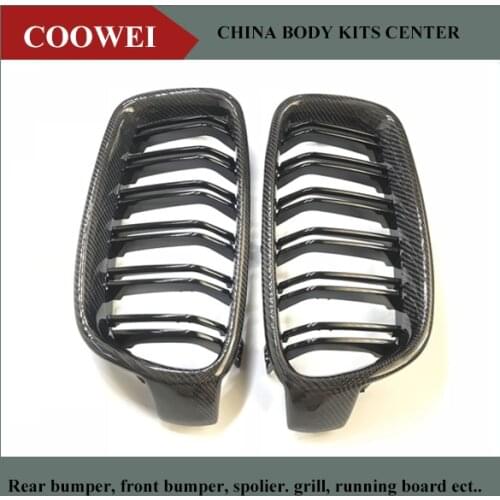 Dual Slats For BMW 3 Series Carbon Fiber Front Grille F30 2013 2014 2015 - on Gloss Black Finish M Look