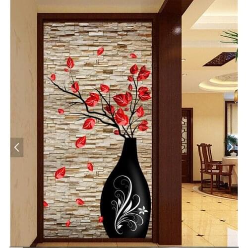Custom photo 3d wallpaper Non-woven mural picture wall sticker 3 d Brick wall flower vase painting living room decoration