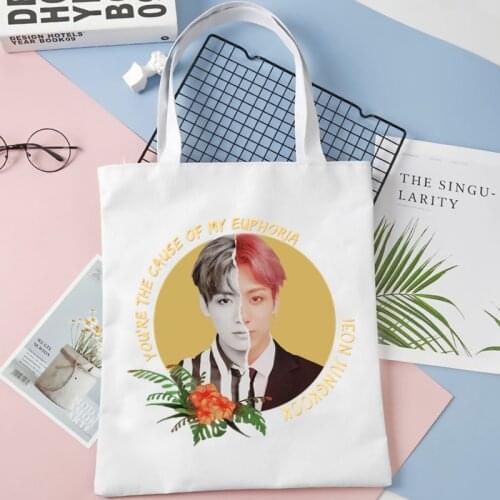 Album Korean Kpop 90s Harajuku Canvas Shoulder Tote Bag for Women Handbags Eco Reusable Shopping Bag Vintage Bags