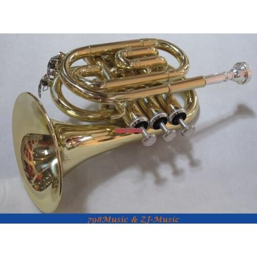 AAA Quality Gold Lacquer Pocket Trumpet Bb horn Large bell With Case
