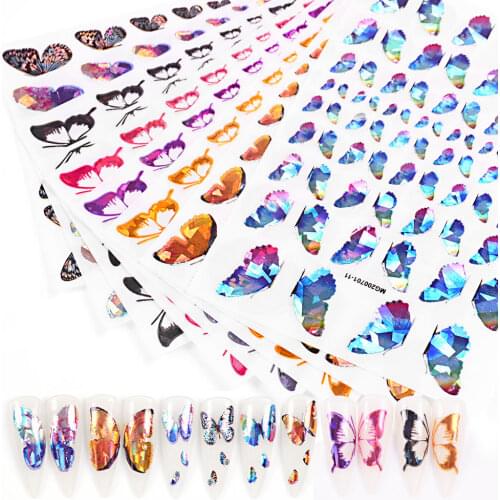 Nail Art Laser Color Mix Pattern Butterfly Nail Art Stickers Designs Adhesive Sliders Decals Foils Wraps Decorations Manicures