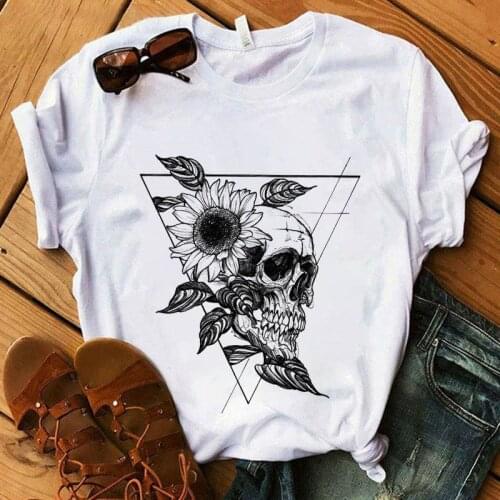Fashion Skull Punk T Shirt Women Funny T-shirt Ladies Short Sleeve Summer Female Top Tshirt Womens Graphic Female Tee T-Shirt