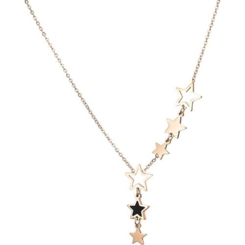 316L Stainless Steel Fashion Jewelry Fine High-end Six Stars Starry sky Charms Chain Collier Necklaces & Pendants For Women