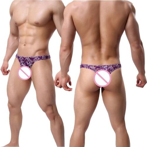 Mens Low-rise Lace Underwear Transparent Printinng T-Back G-string Thong Sexy Lingerie Underpants Shorts Plus Size